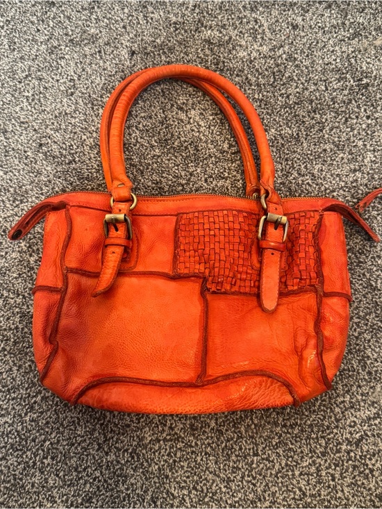 Mary Frances Handbags - Mary Frances Orange Leather Handbag Woven Patchwork Satchel Purse Boho